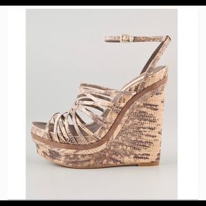 BCBG MAXAZRIA Leather Laurol Snakeskin Wedges